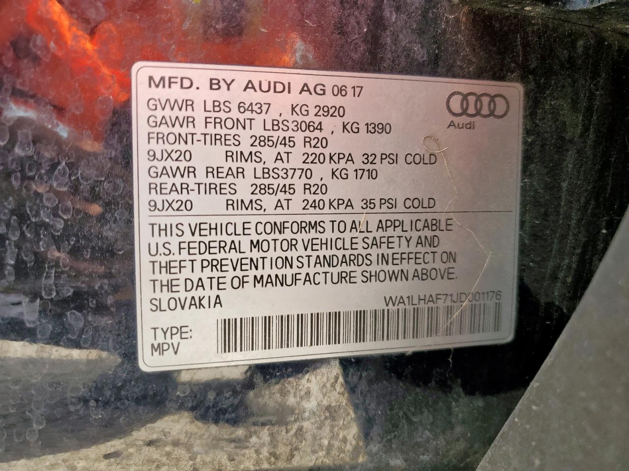 2018 Audi Q7 Premium Plus VIN: WA1LHAF71JD001176 Lot: 60930415