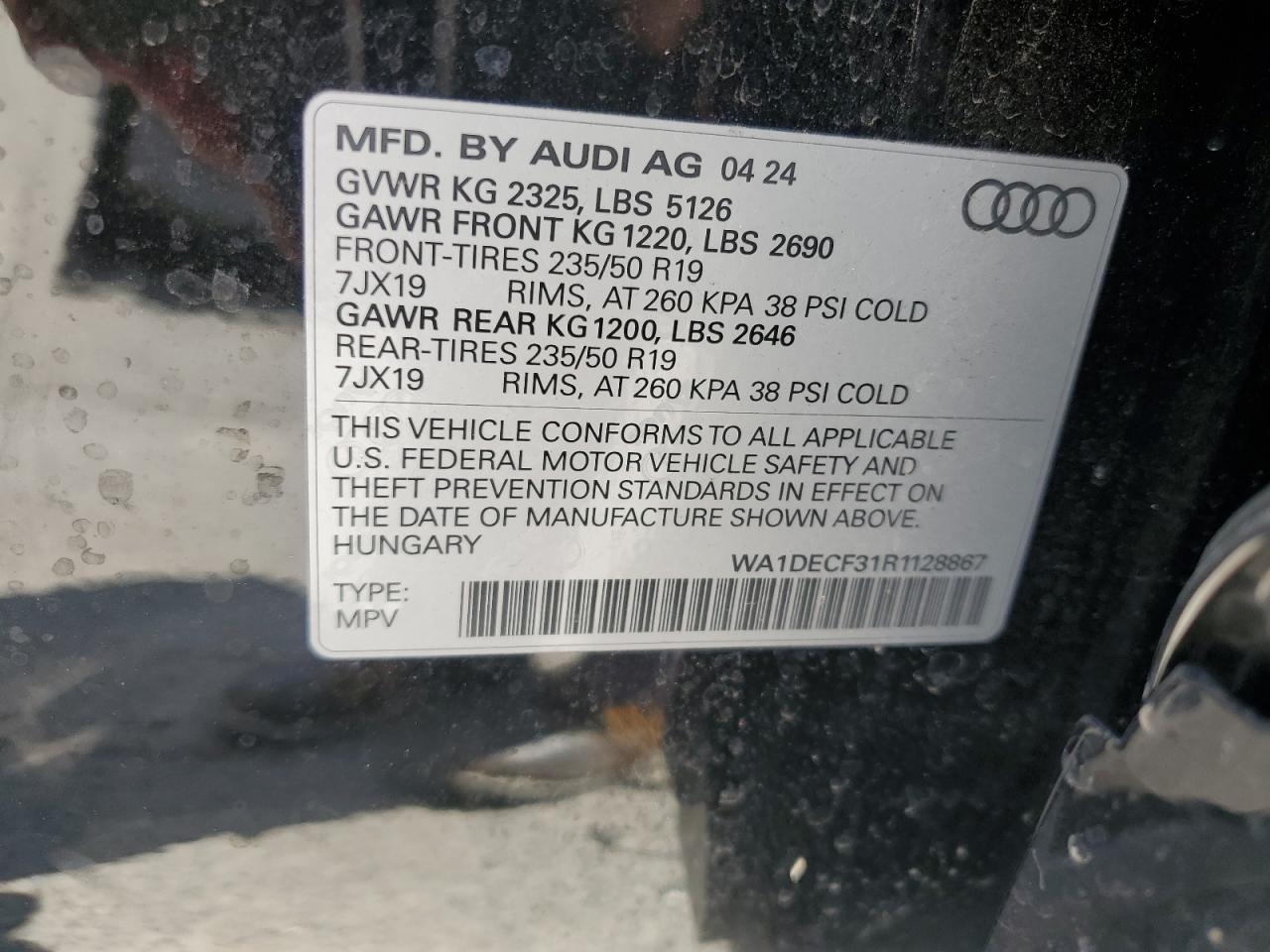 2024 Audi Q3 Premium S Line 45 VIN: WA1DECF31R1128867 Lot: 61279905