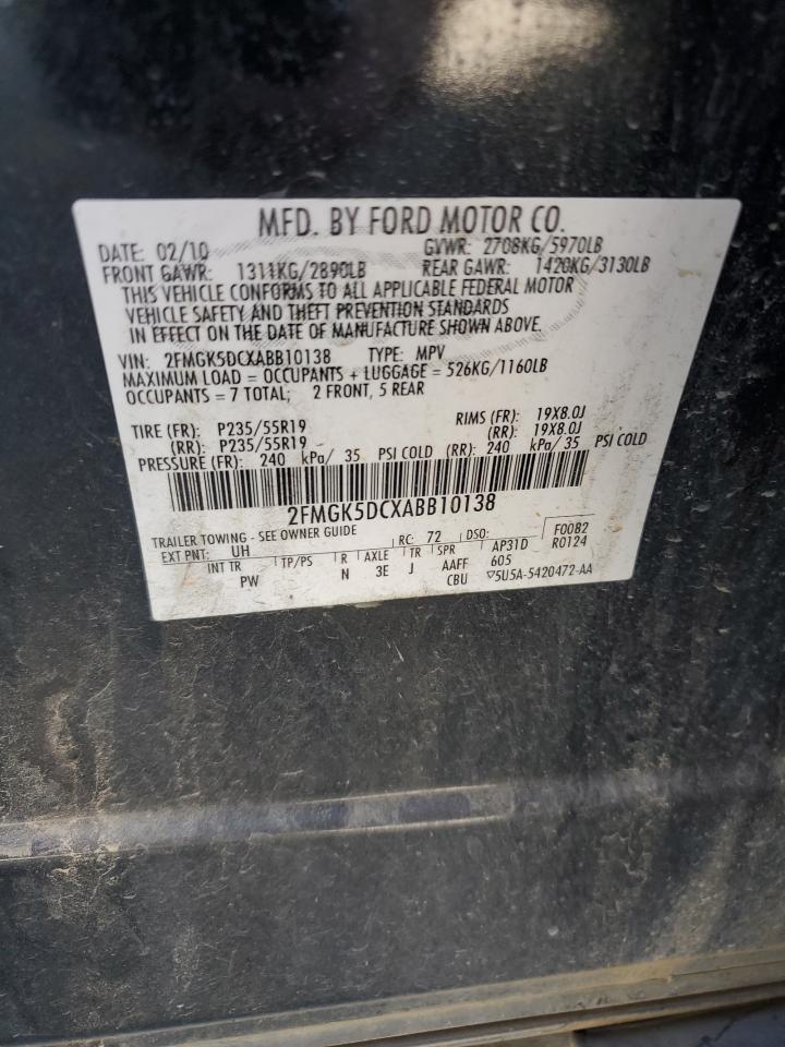 2010 Ford Flex Limited VIN: 2FMGK5DCXABB10138 Lot: 62379875