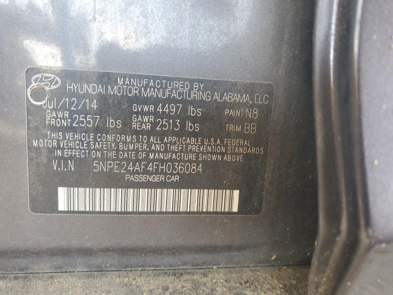 HYUNDAI SONATA 2015 VIN 5NPE24AF4FH036084 zdjęcie 12