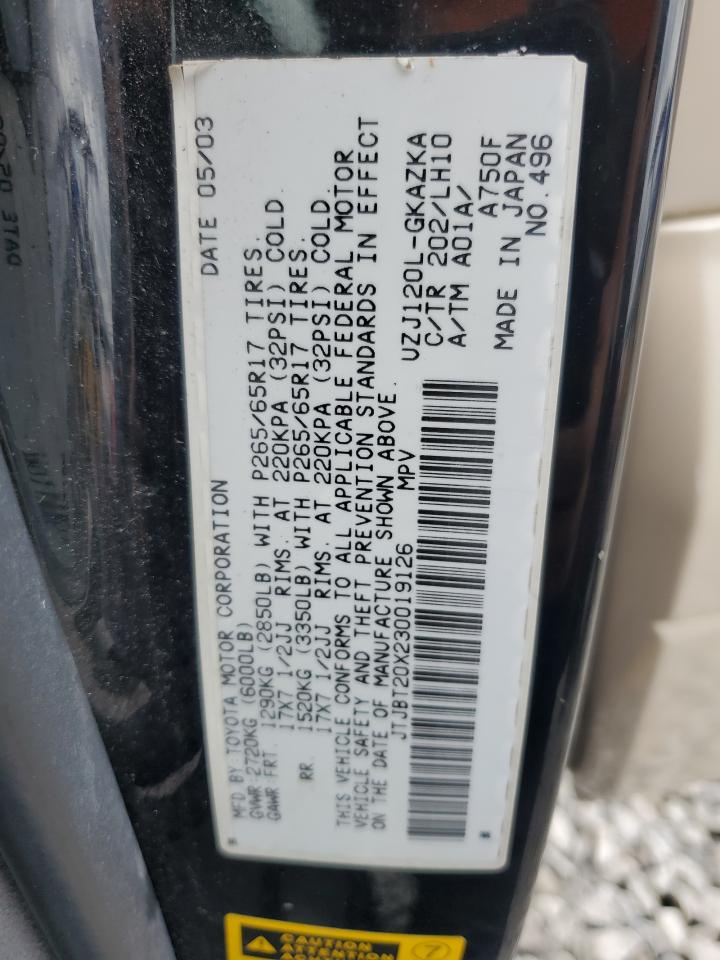 2003 Lexus Gx 470 VIN: JTJBT20X230019126 Lot: 61742305