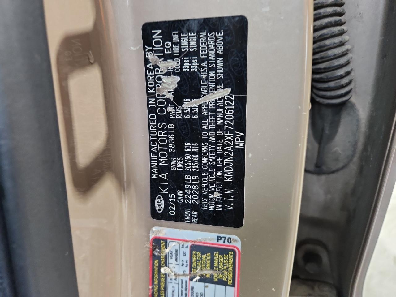 2015 Kia Soul VIN: KNDJN2A2XF7206122 Lot: 61964965