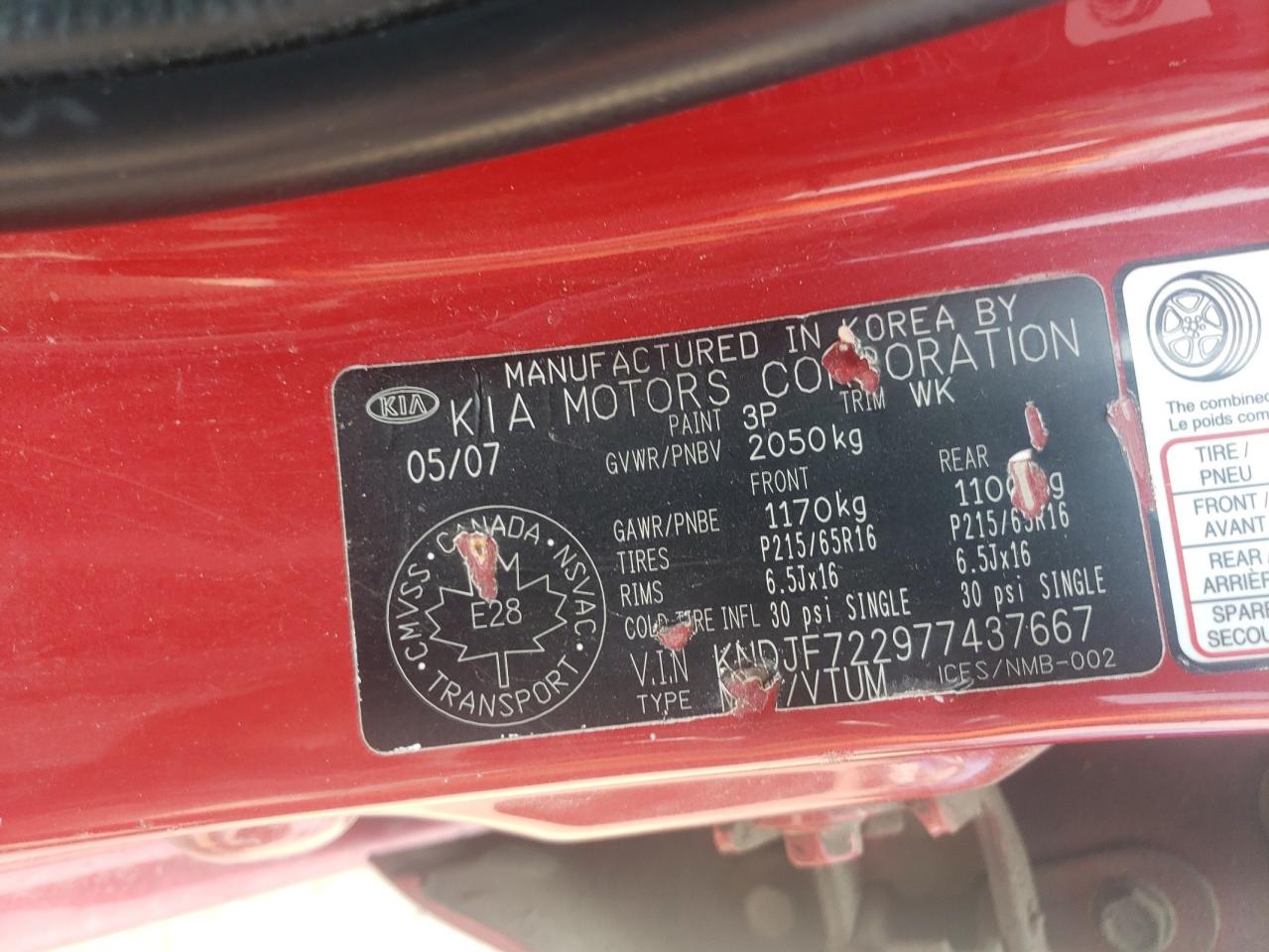 2007 Kia Sportage Lx VIN: KNDJF722977437667 Lot: 62901015
