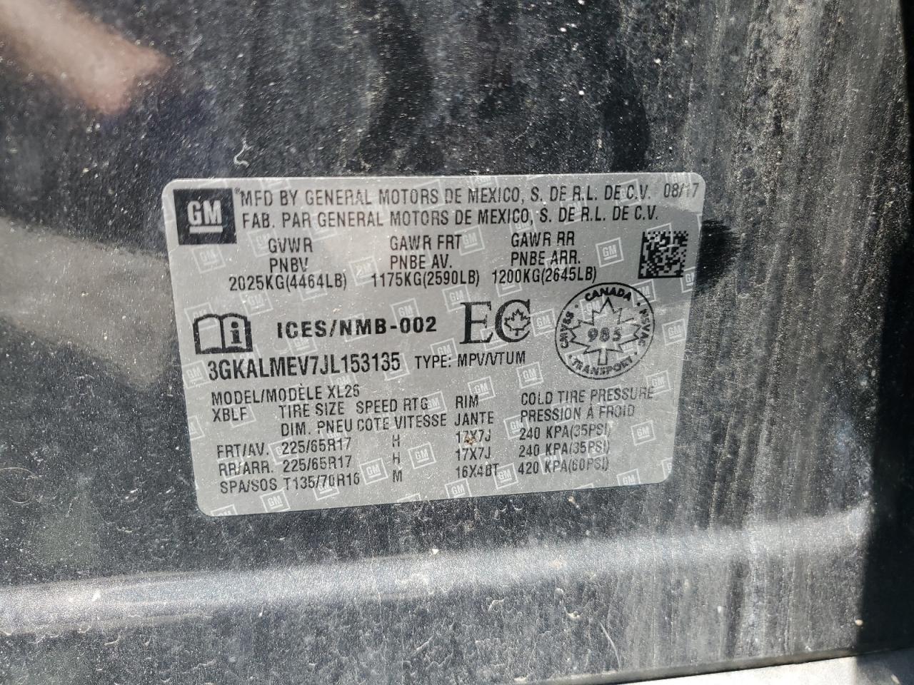 2018 GMC Terrain Sle VIN: 3GKALMEV7JL153135 Lot: 61840455