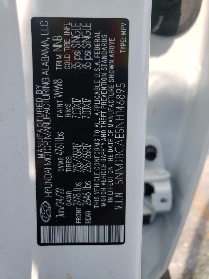 2022 Hyundai Tucson Sel VIN: 5NMJBCAE5NH146895 Lot: 59109405