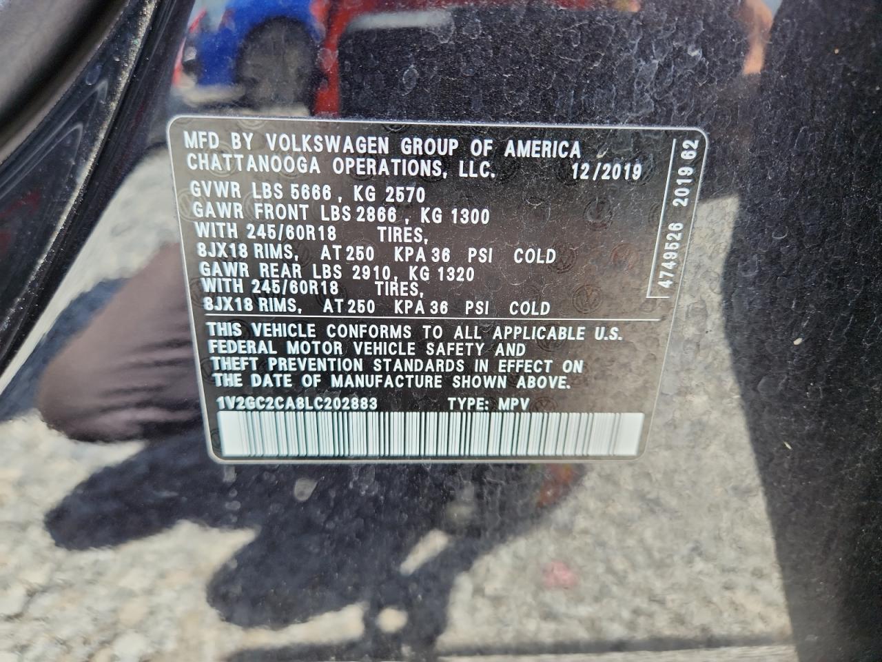 2020 Volkswagen Atlas Cross Sport S VIN: 1V2GC2CA8LC202883 Lot: 60648945