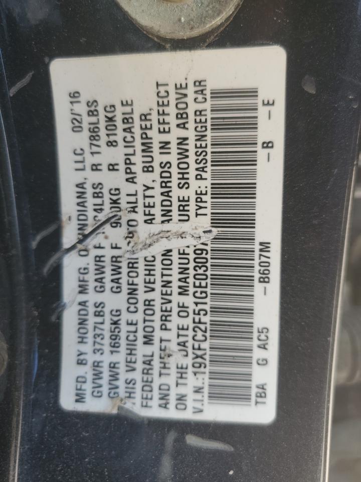 2016 Honda Civic Lx VIN: 19XFC2F51GE030979 Lot: 61965145