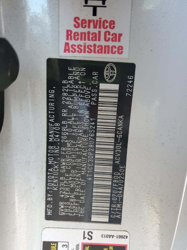 2008 Toyota Camry Solara Se VIN: 4T1CE30P28U765241 Lot: 58928235