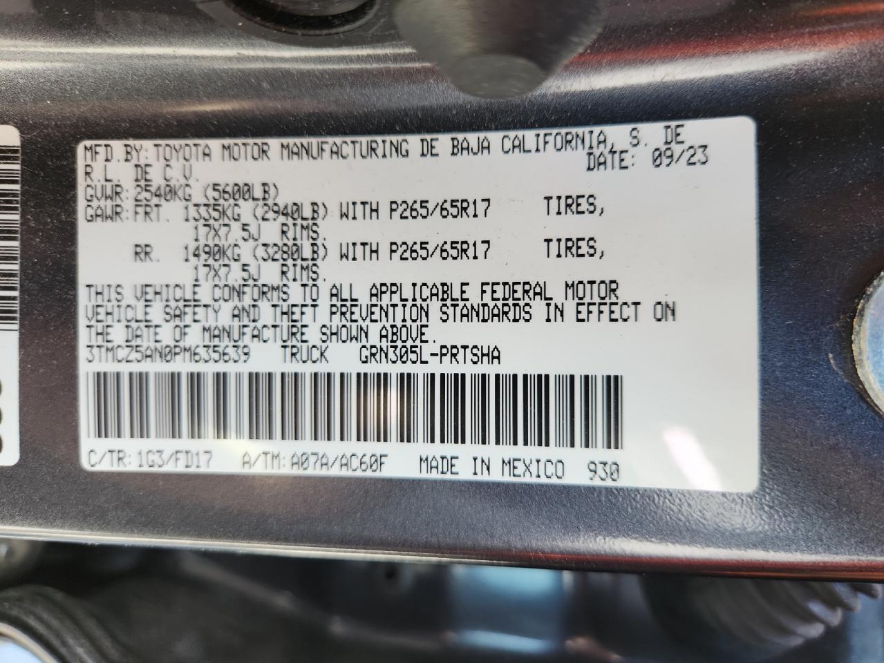 2023 Toyota Tacoma Double Cab VIN: 3TMCZ5AN0PM635639 Lot: 61645785
