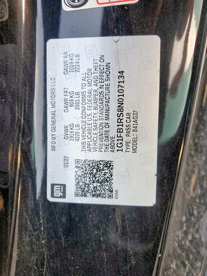 2022 Chevrolet Camaro Ls VIN: 1G1FB1RS8N0107134 Lot: 59987875