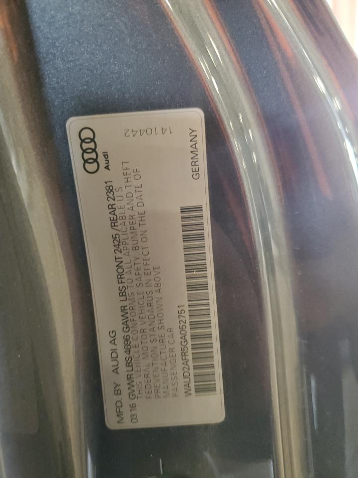 2016 Audi A5 Premium Plus S-Line VIN: WAUD2AFR5GA052751 Lot: 61665805