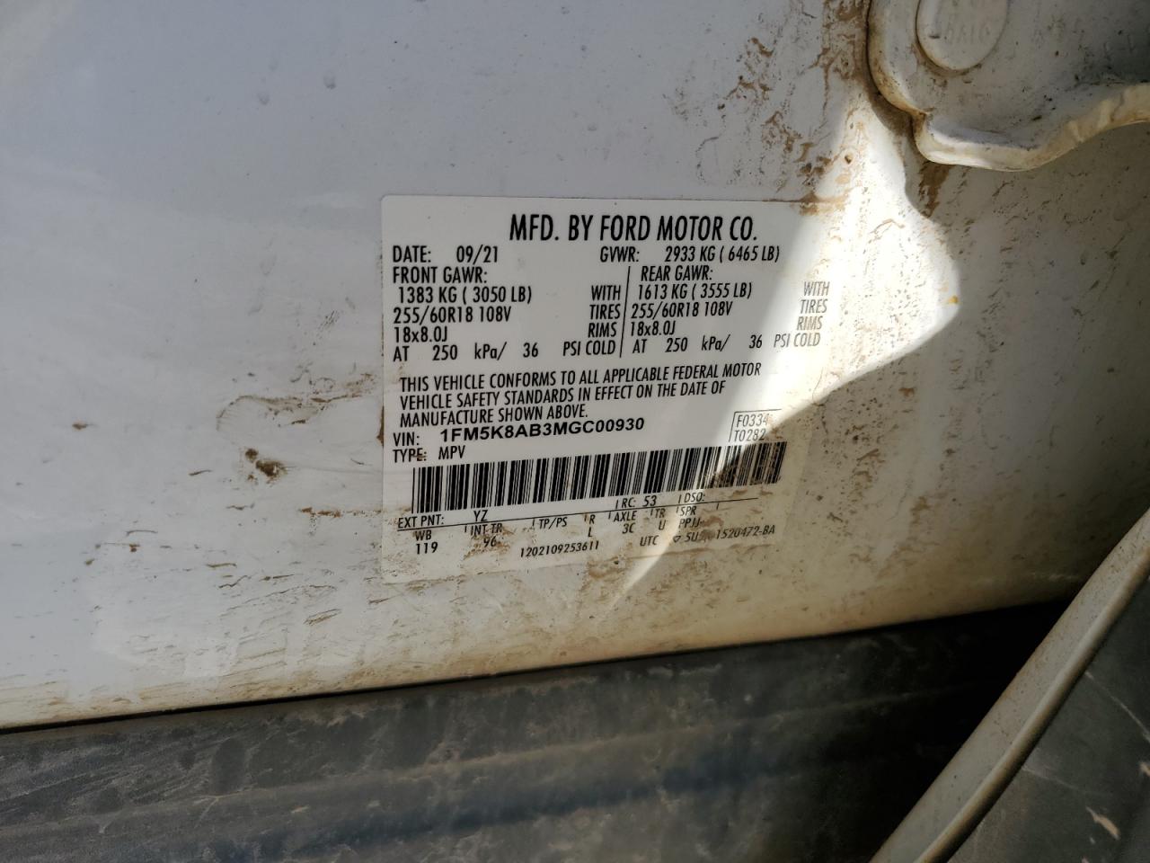 2021 Ford Explorer Police Interceptor VIN: 1FM5K8AB3MGC00930 Lot: 59870385