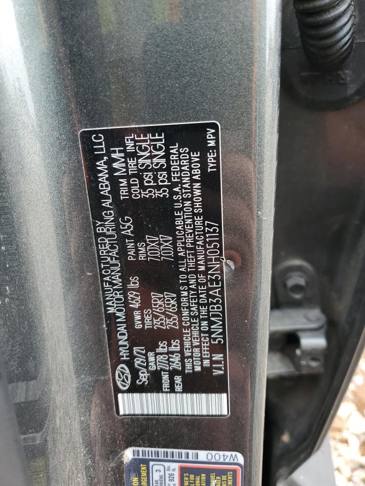 2022 Hyundai Tucson Sel VIN: 5NMJB3AE3NH051137 Lot: 61484615