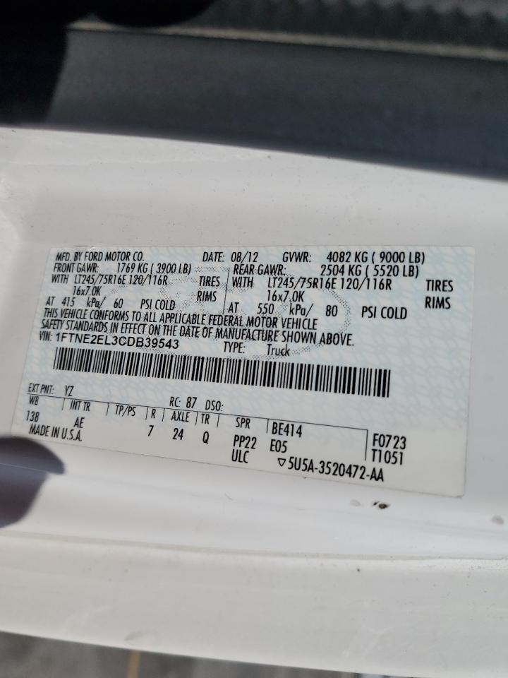 2012 Ford Econoline E250 Van VIN: 1FTNE2EL3CDB39543 Lot: 59618295