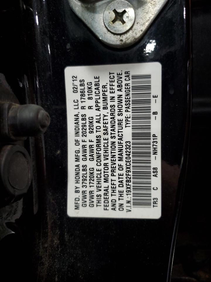 2012 Honda Civic Exl VIN: 19XFB2F9XCE042323 Lot: 61660205