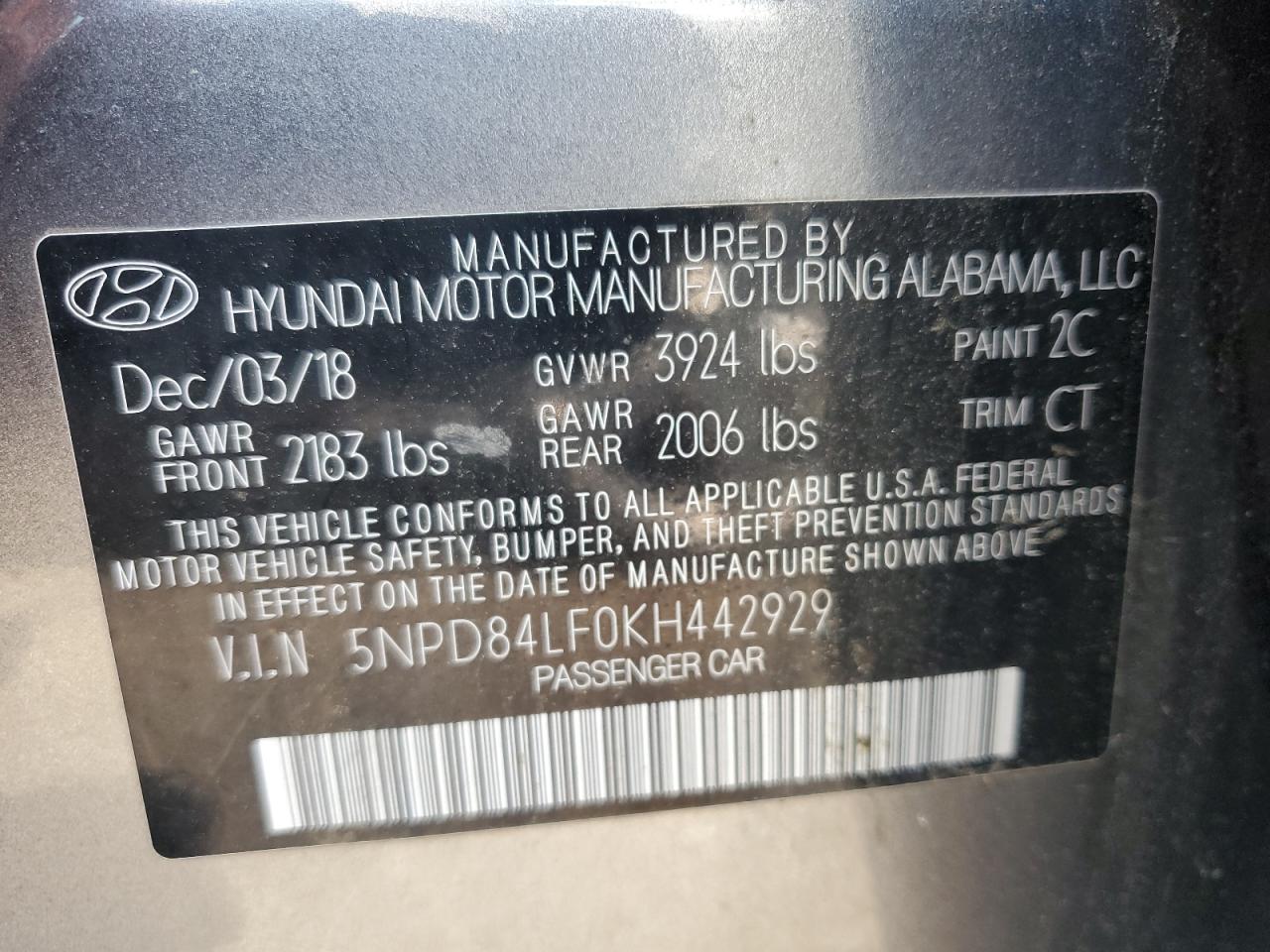 2019 Hyundai Elantra Sel VIN: 5NPD84LF0KH442929 Lot: 61441755