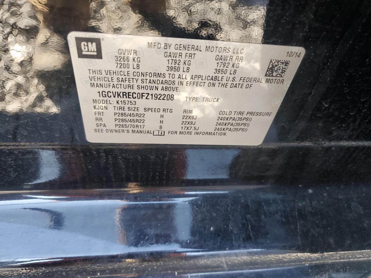 2015 Chevrolet Silverado K1500 Lt VIN: 1GCVKREC0FZ192208 Lot: 62857815