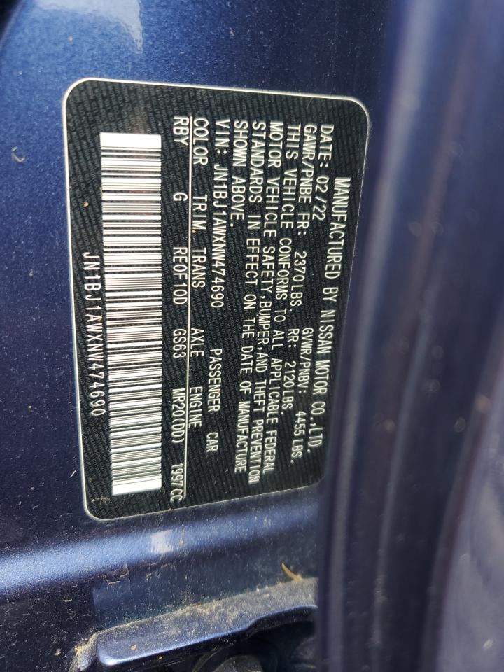2022 Nissan Rogue Sport S VIN: JN1BJ1AWXNW474690 Lot: 60665105