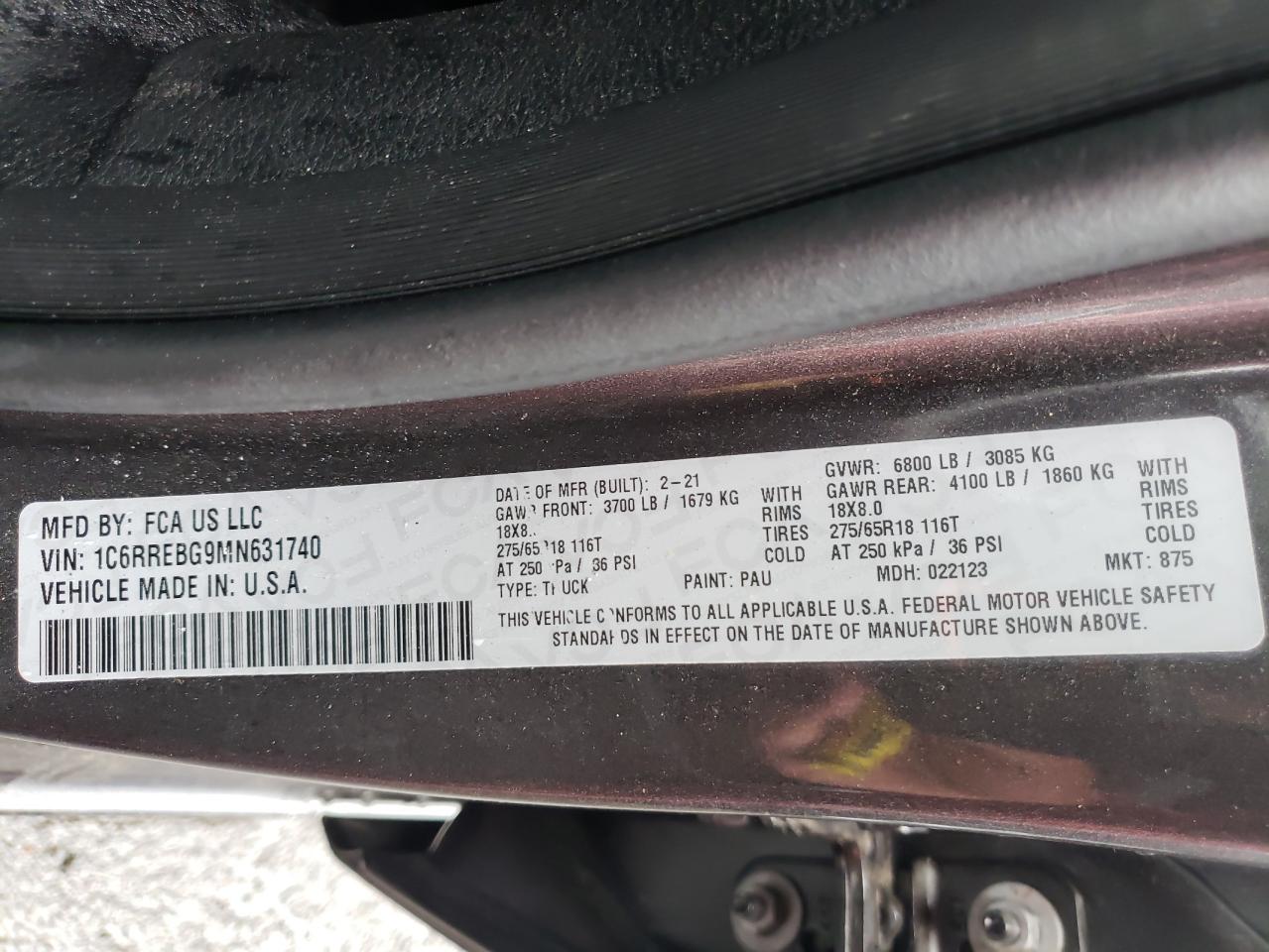 2021 Ram 1500 Big Horn/Lone Star VIN: 1C6RREBG9MN631740 Lot: 60112805