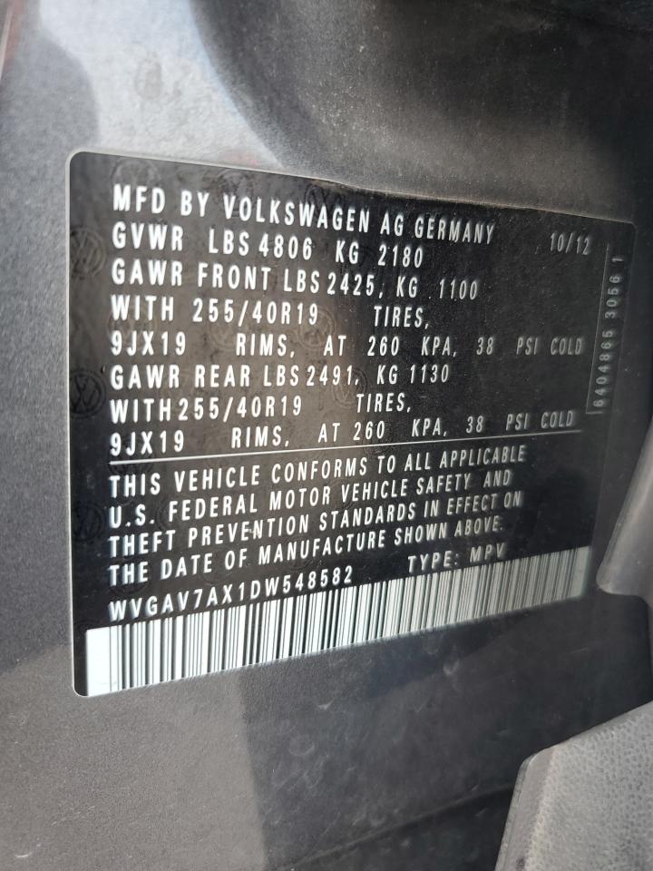 2013 Volkswagen Tiguan S VIN: WVGAV7AX1DW548582 Lot: 62522915