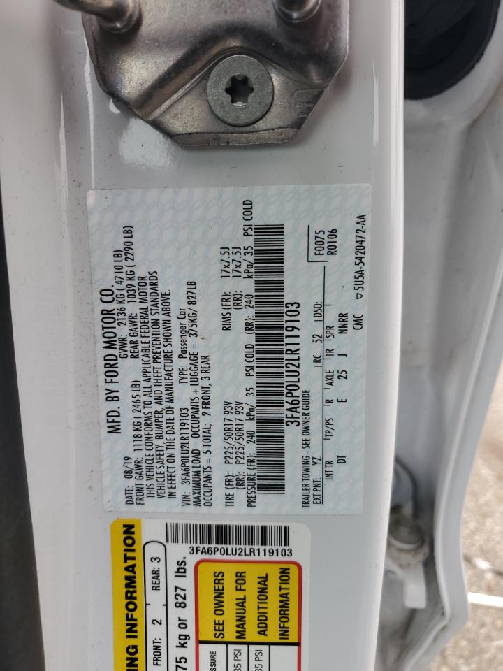 2020 Ford Fusion Se VIN: 3FA6P0LU2LR119103 Lot: 55085225