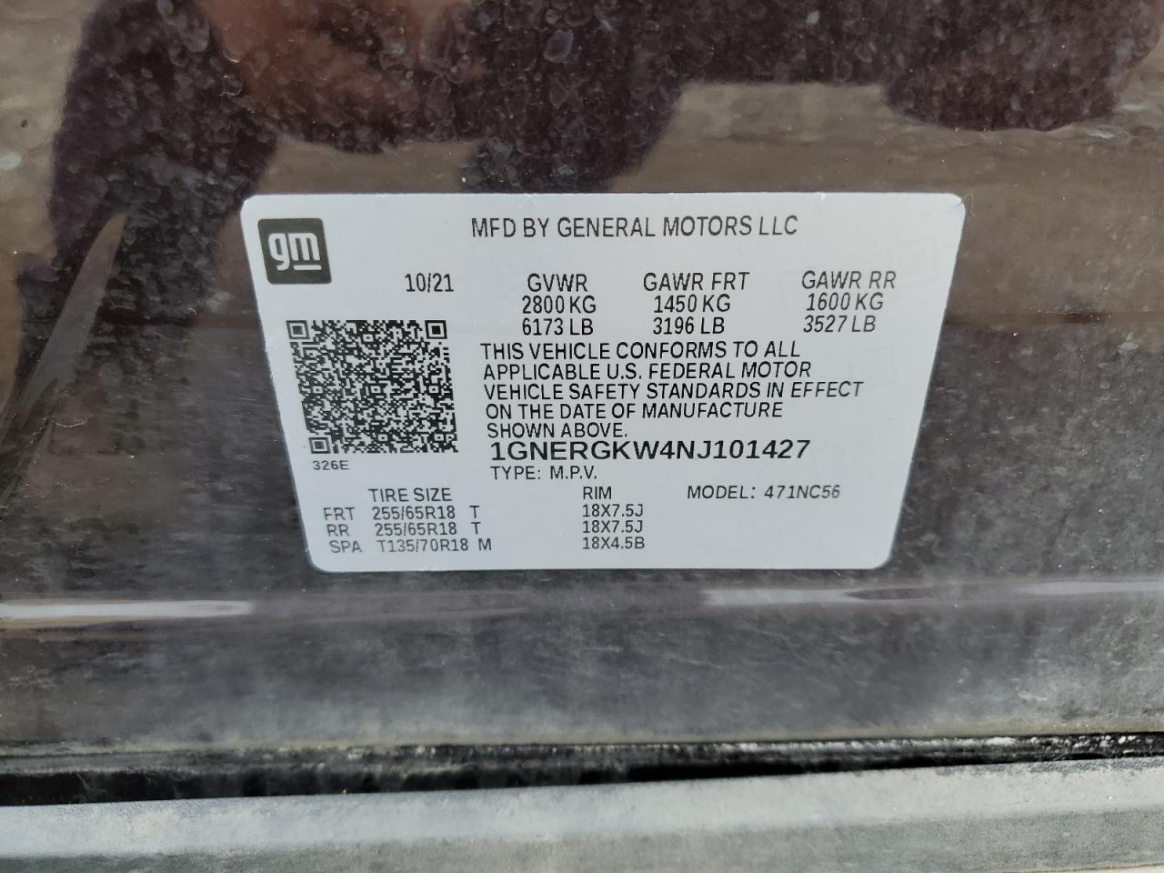 2022 Chevrolet Traverse Lt VIN: 1GNERGKW4NJ101427 Lot: 60630425