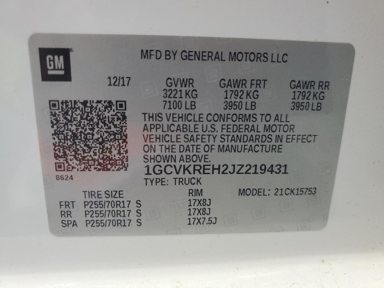 2018 Chevrolet Silverado K1500 Lt VIN: 1GCVKREH2JZ219431 Lot: 61997895