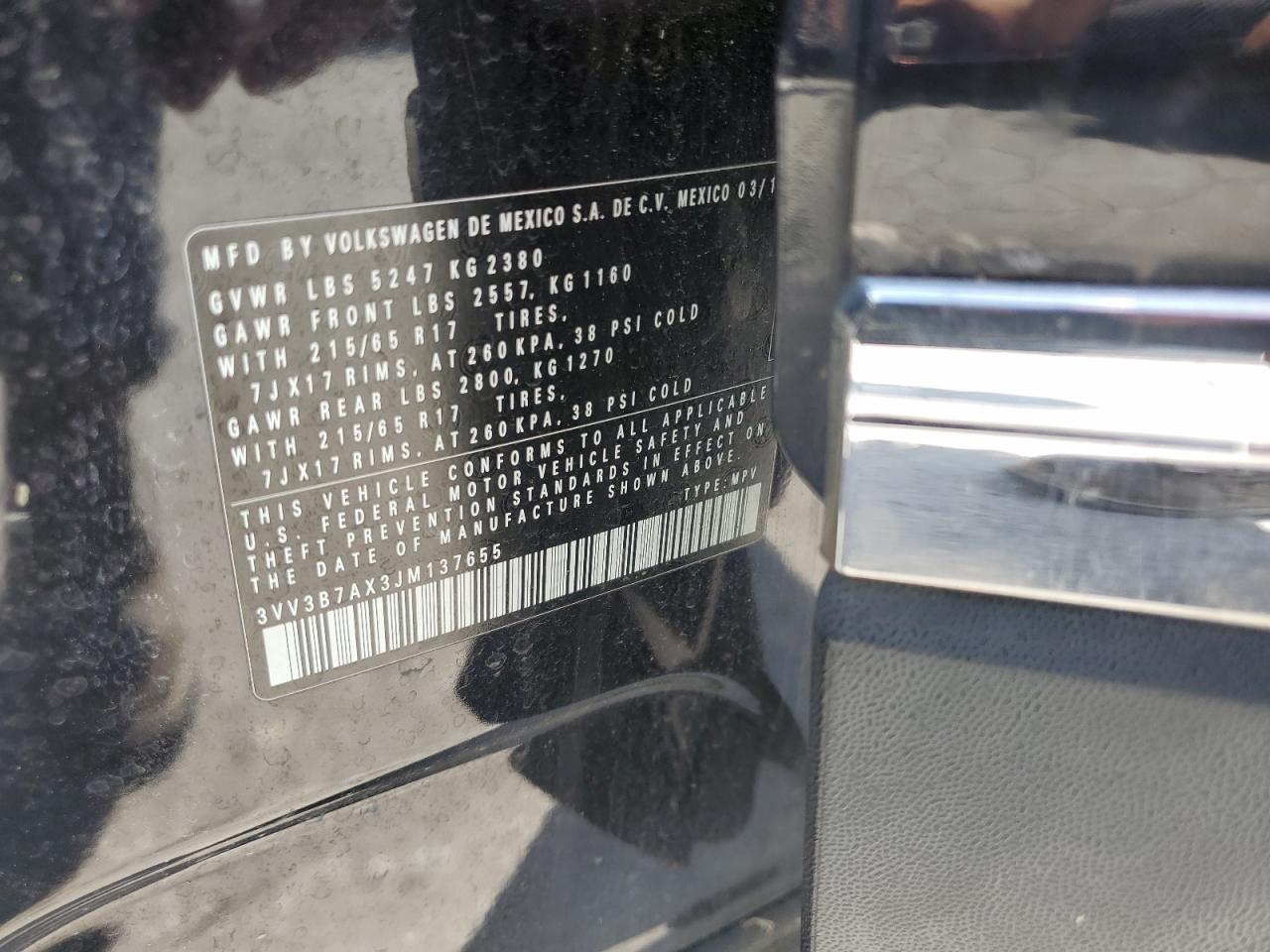 2018 Volkswagen Tiguan Se VIN: 3VV3B7AX3JM137655 Lot: 93940705