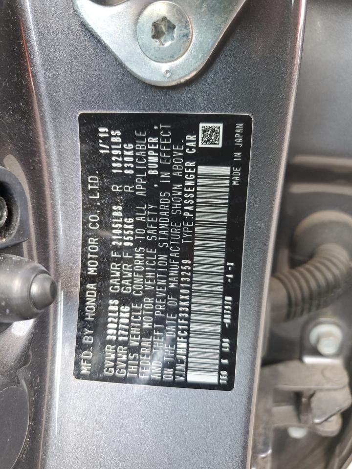 2019 Honda Civic Ex VIN: JHMFC1F33KX013259 Lot: 62358105