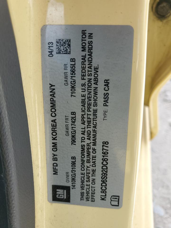 2013 Chevrolet Spark 1Lt VIN: KL8CD6S92DC616778 Lot: 62594675