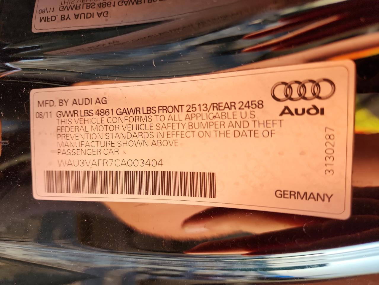 2012 Audi S5 Prestige VIN: WAU3VAFR7CA003404 Lot: 62650805