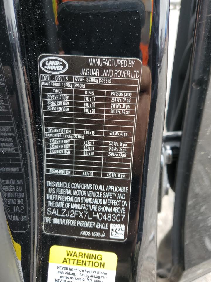 2020 Land Rover Range Rover Evoque S VIN: SALZJ2FX7LH048307 Lot: 60029475