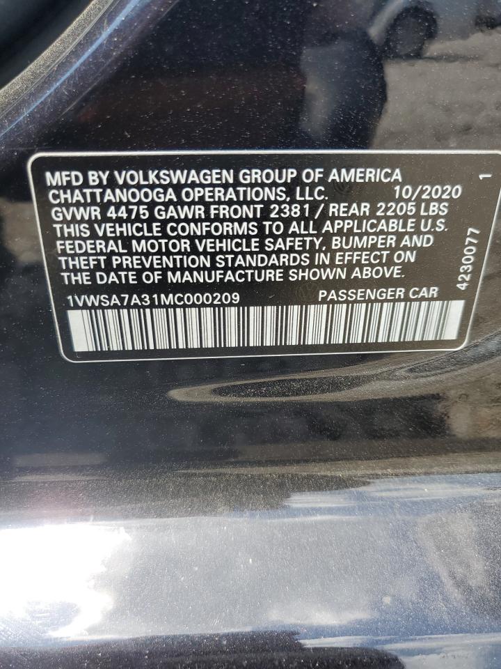 2021 Volkswagen Passat Se VIN: 1VWSA7A31MC000209 Lot: 62304575