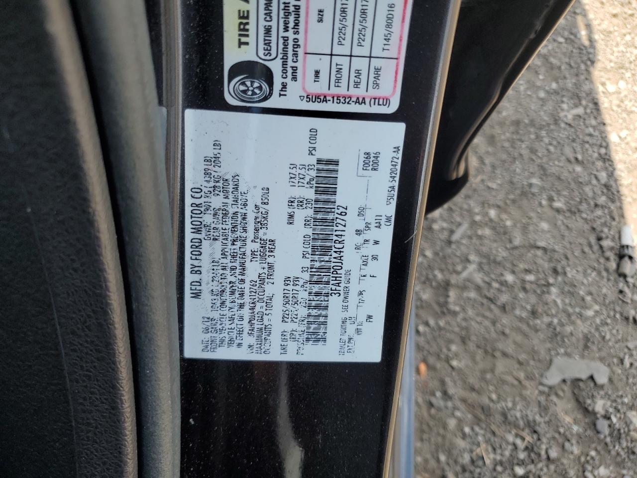 FORD FUSION 2012 VIN 3FAHP0JA4CR412762 zdjęcie 12