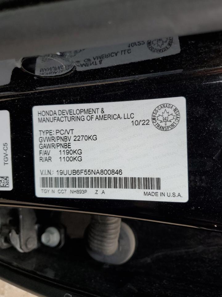2022 Acura Tlx Tech A VIN: 19UUB6F55NA800846 Lot: 61371065