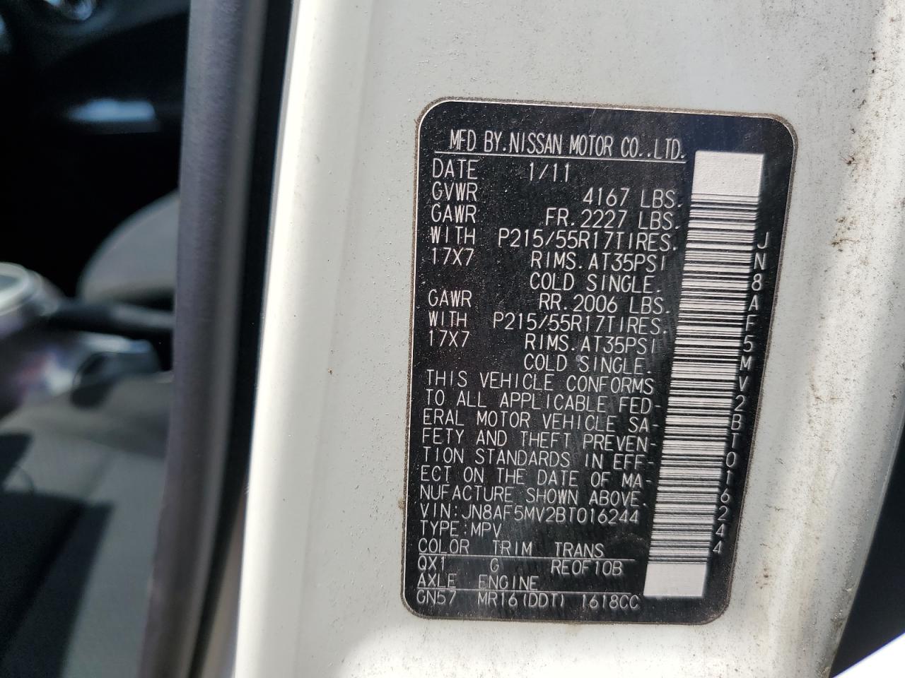 2011 Nissan Juke S VIN: JN8AF5MV2BT016244 Lot: 63205245