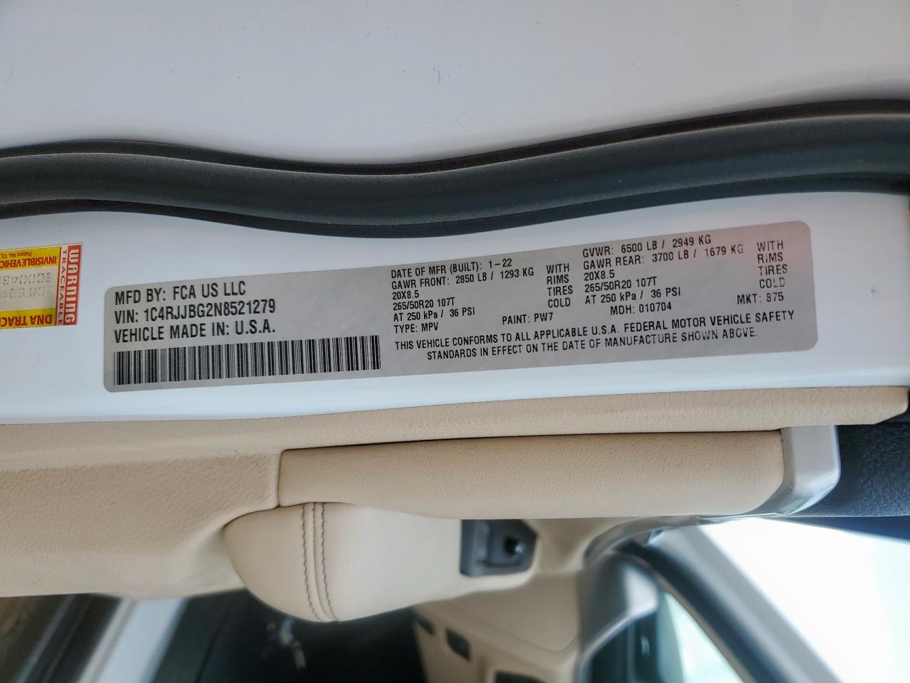 2022 Jeep Grand Cherokee L Limited VIN: 1C4RJJBG2N8521279 Lot: 63046865