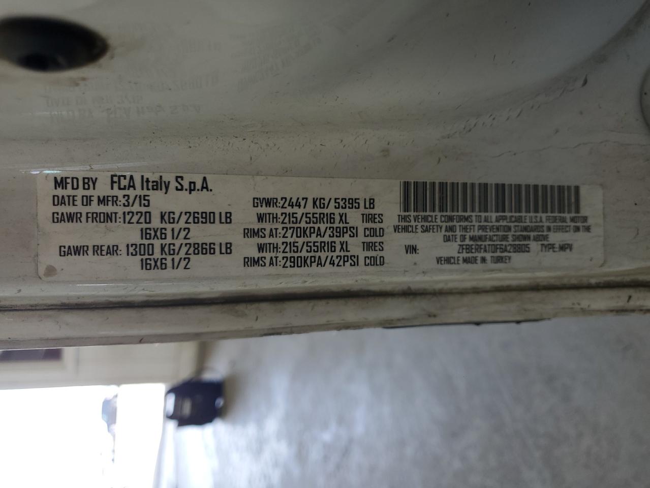2015 Ram Promaster City VIN: ZFBERFAT0F6A28805 Lot: 58870005