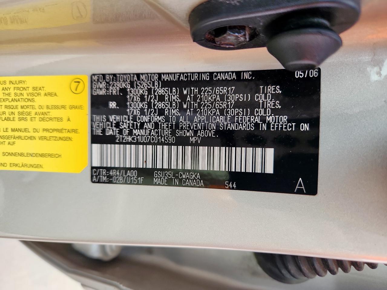 2007 Lexus Rx 350 VIN: 2T2HK31U07C014590 Lot: 61498575