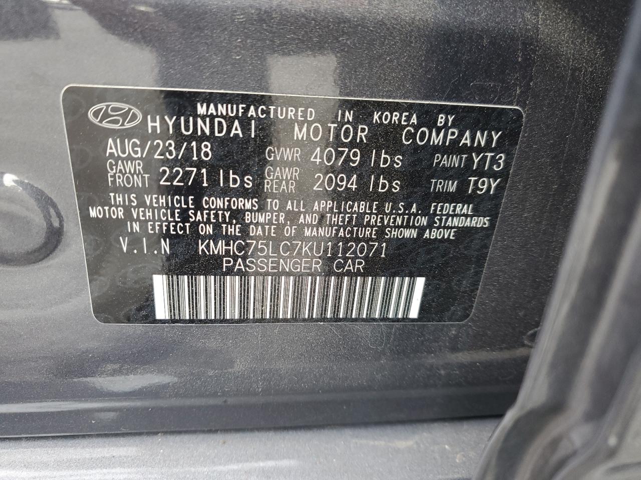 2019 Hyundai Ioniq Sel VIN: KMHC75LC7KU112071 Lot: 58437425