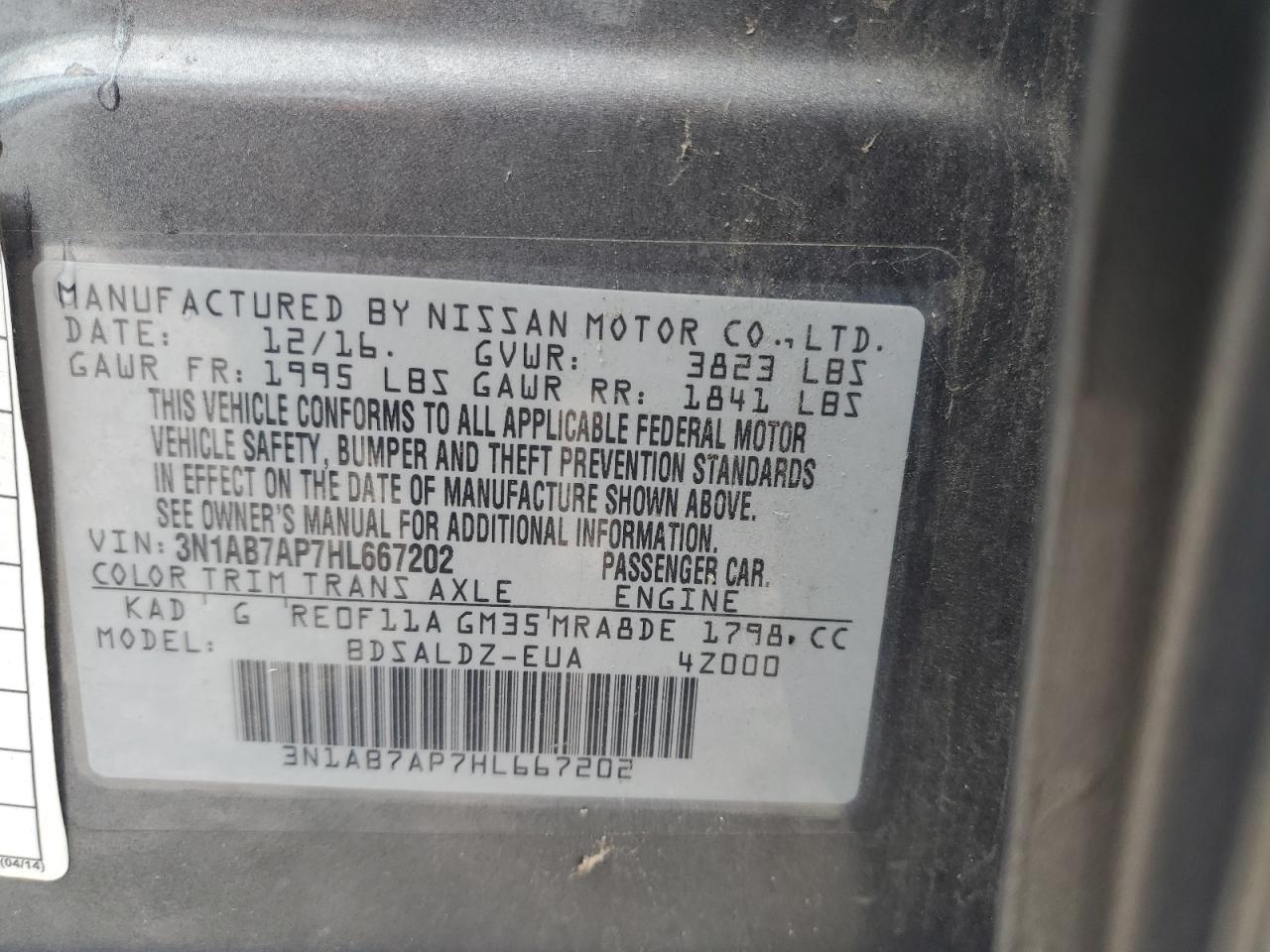 2017 Nissan Sentra S VIN: 3N1AB7AP7HL667202 Lot: 61413165