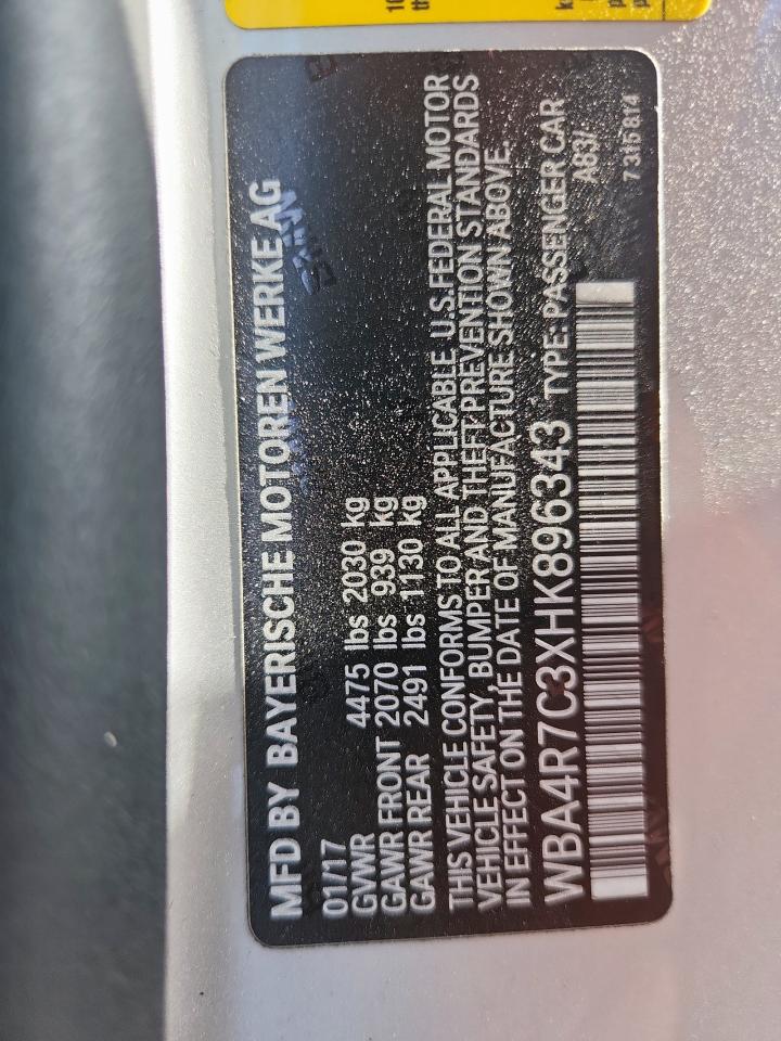 2017 BMW 430I VIN: WBA4R7C3XHK896343 Lot: 63038505