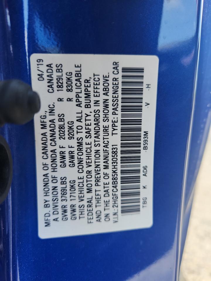 HONDA CIVIC 2019 VIN 2HGFC4B85KH305831 фото 12