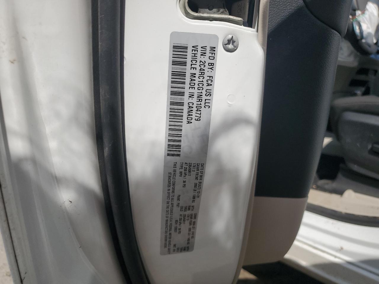 2022 Chrysler Voyager Lx VIN: 2C4RC1CG1NR104779 Lot: 62269895