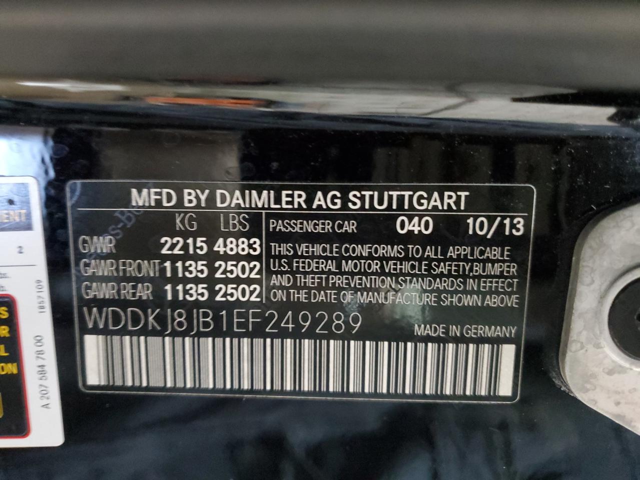 2014 Mercedes-Benz E 350 4Matic VIN: WDDKJ8JB1EF249289 Lot: 62140005