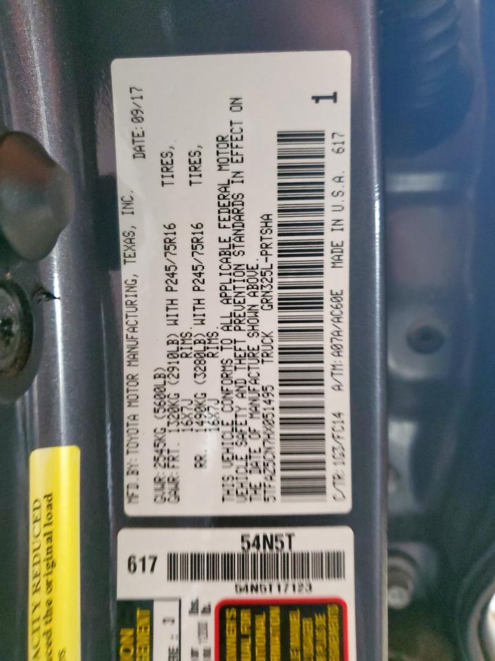 2017 Toyota Tacoma Double Cab VIN: 5TFAZ5CN7HX051495 Lot: 60856715