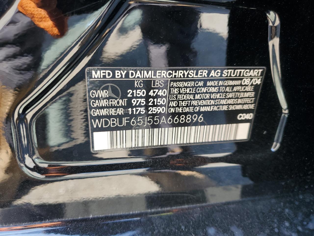 2005 Mercedes-Benz E 320 VIN: WDBUF65J55A668896 Lot: 62135385
