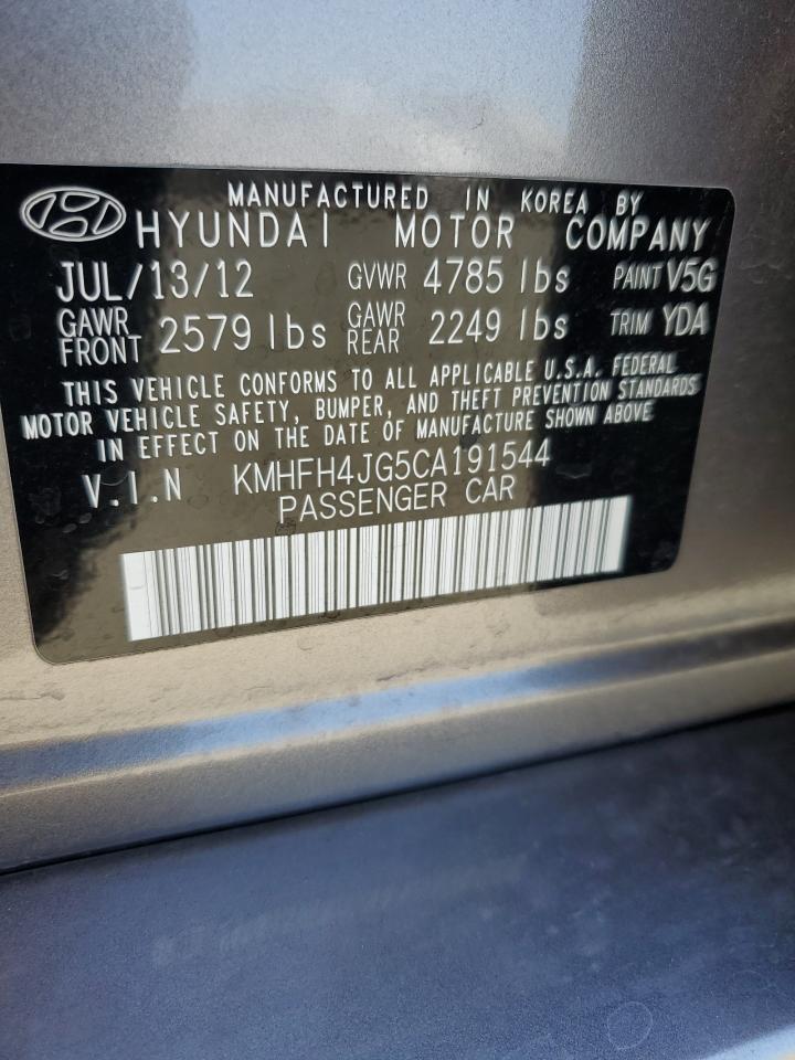 2012 Hyundai Azera Gls VIN: KMHFH4JG5CA191544 Lot: 62697525