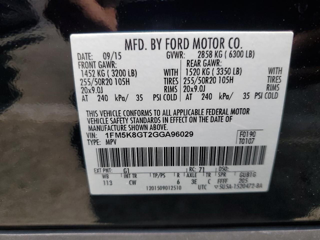 2016 Ford Explorer Sport VIN: 1FM5K8GT2GGA96029 Lot: 61100915