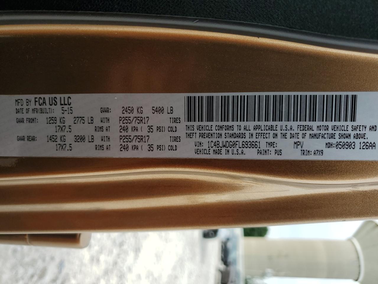 2015 Jeep Wrangler Unlimited Sport VIN: 1C4BJWDG0FL693661 Lot: 62829865